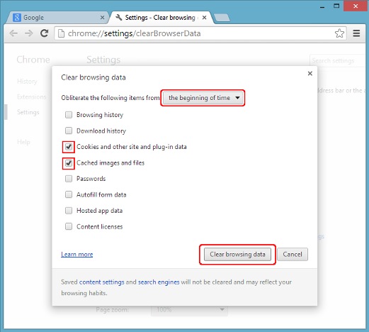 Clearing cache memory in Chrome